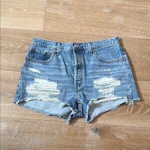 Distressed Blue Denim Shorts